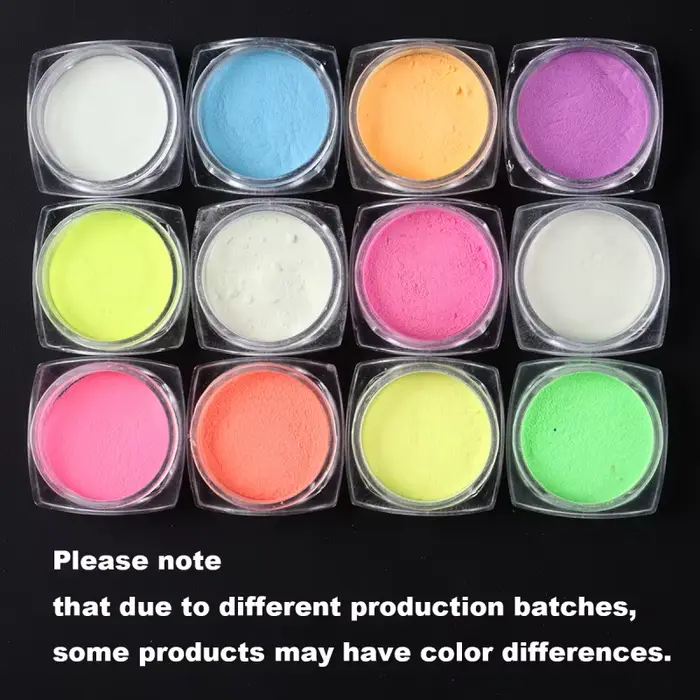 Poudre à ongles qui brille dans la nuit, 12 boîtes, Pigment de phosphore néon, paillettes fluorescen