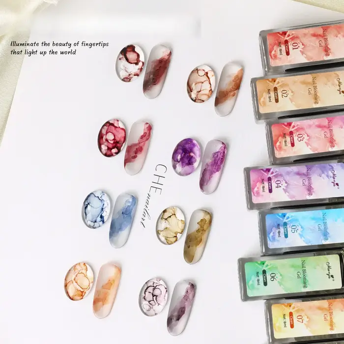 8 Couleurs Violet Bleu Rouge – Gels Marbrants Effet Aquarelle pour Ongles – Vernis