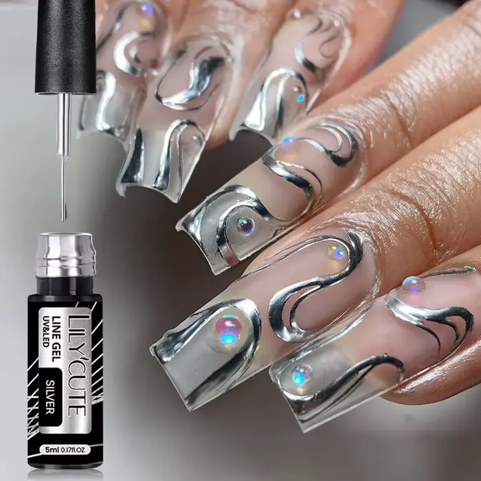 LILYCUTE 5ml Super brillant argent métallique peinture Liner Gel vernis à ongles dessin rayure Graff