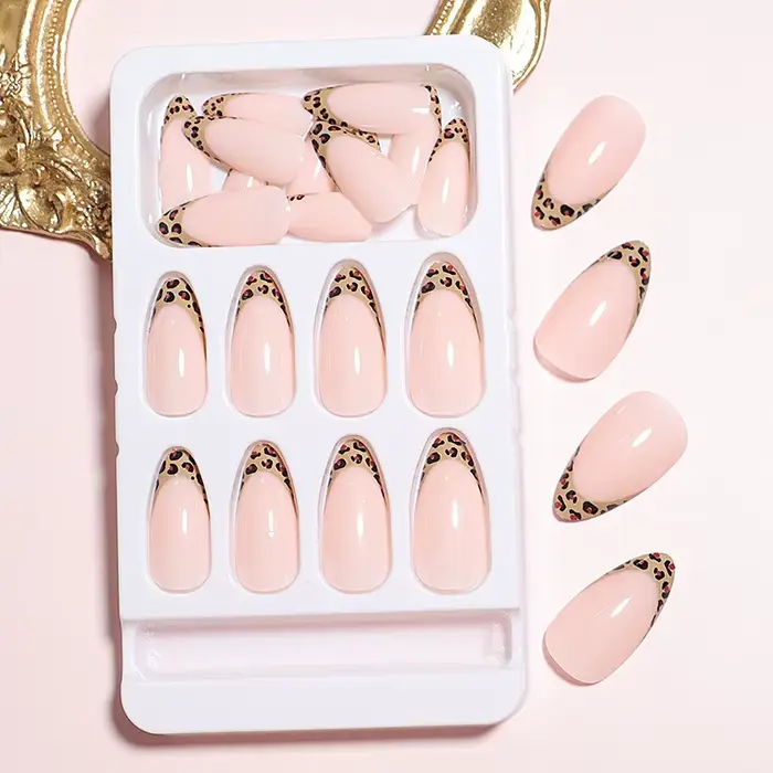24 faux ongles léopard français autocollants