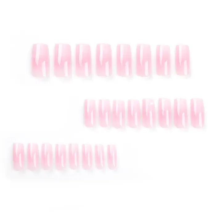 24 faux ongles carrés longs rose ombré à presser