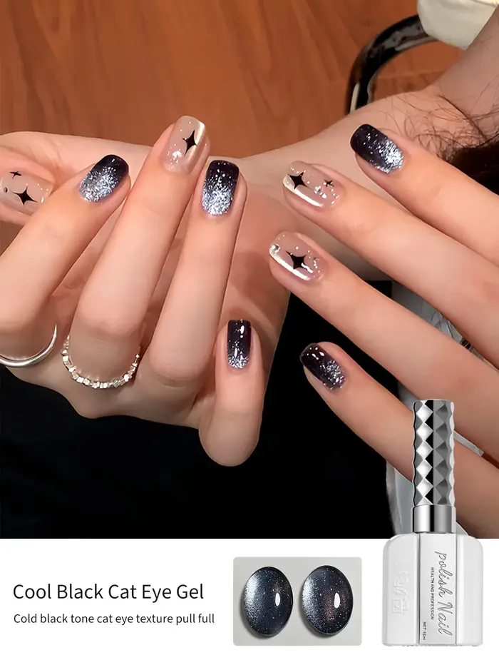 Vernis à ongles gel effet œil de chat noir brillant réfléchissant 16ml