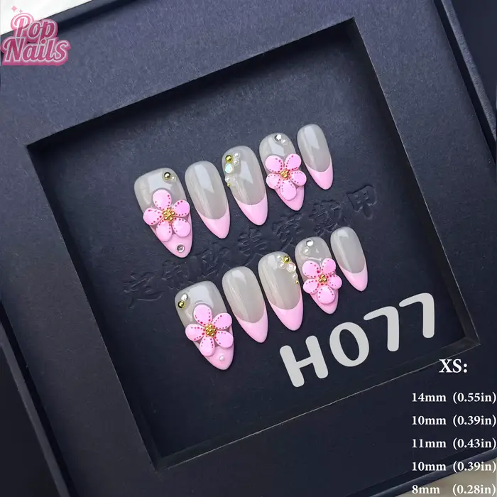 Long Stiletto à pression sur les ongles, modèles roses et verts faits à la main, nœud de fleur 3D, p