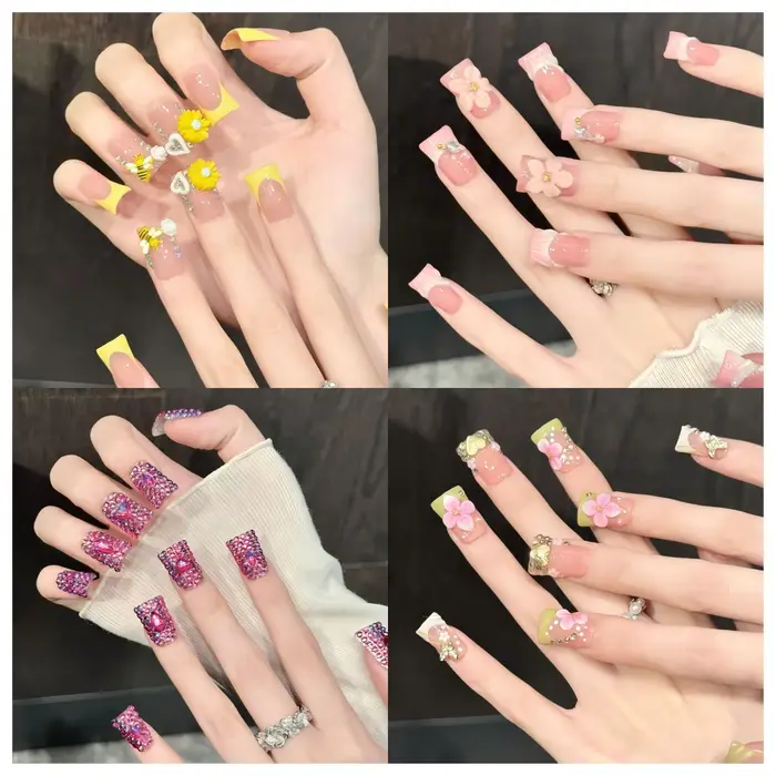 10 faux ongles en forme de canard faits à la main