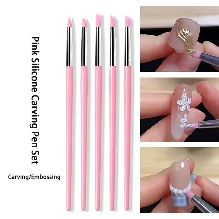 Lot de 5 outils professionnels de manucure DIY : pinceau à ongles en silicone