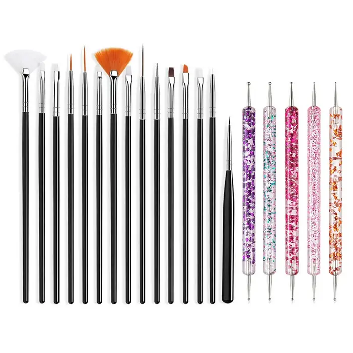 5/20 pièces Nail Art brosse conception pointe peinture dessin sculpture pointillage stylo FlatFan Liner acrylique Gel