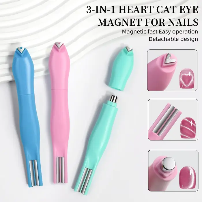 1 pièces 3-en-1 coeur forme oeil de chat Nail Art aimant Double ligne lune serpent français aimant s