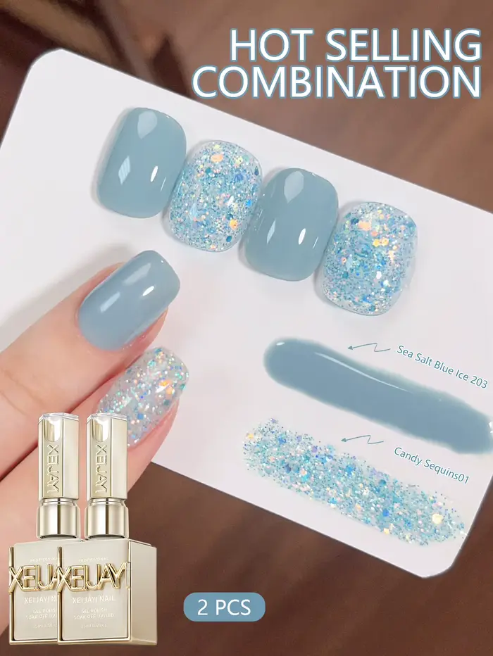 XEIJAYI 2 pièces 15ml ensemble de vernis à ongles Gel bleu, Gel à ongles de trempage UV LED, semi-pe