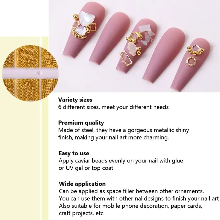 Perles de Caviar à 12 compartiments, accessoires métalliques pour Nail Art, perles en métal avec boî