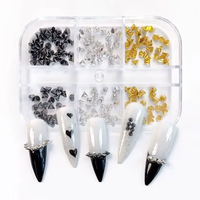 6 grilles 3D Punk métal Rivet breloques pour ongles 1.5/2/3mm or/argent cône rond goujons ongles bij