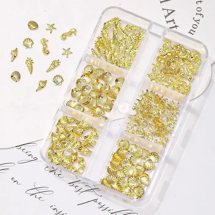 Perles 3D pour nail art sur le thème de l'été, étoiles de mer brillantes, coquillages, perles, brelo