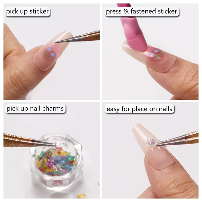 Pincettes à ongles en Silicone à Double extrémité avec tête de pressage, autocollants, pince de rama