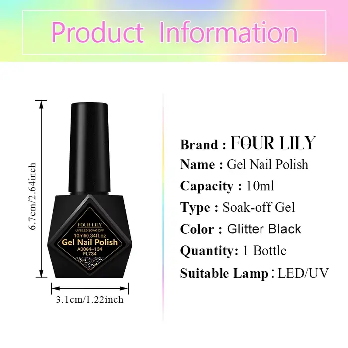 Vernis à ongles gel noir pailleté 10 ml - Gel semi-permanent UV/LED pour manucure DIY