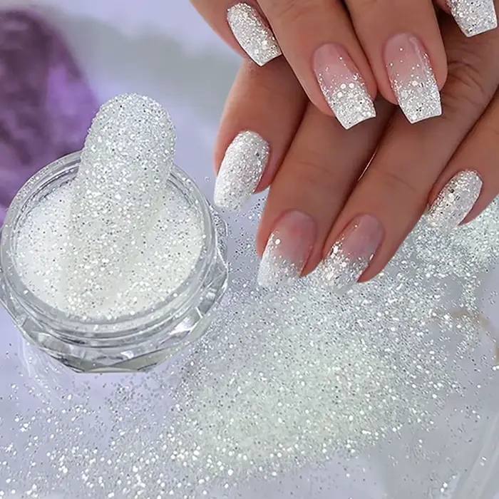 Poudre à paillettes pour ongles, 1 pot, cristal scintillant, diamant, argent, sucre réfléchissant au
