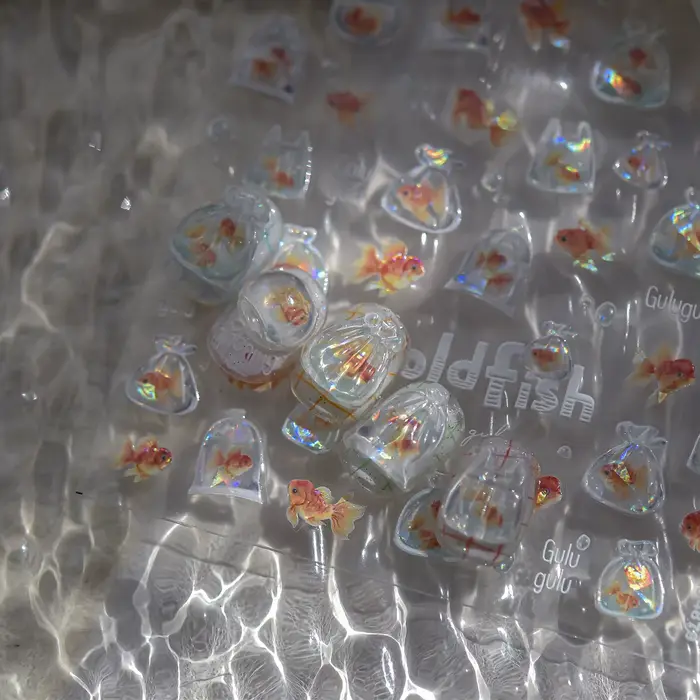 1 pièces mignon un sac d'autocollants de charme d'ongle d'étoile de mer 3D gelée océan poisson bulle