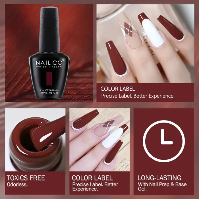 Vernis à ongles gel NAILCO 15ml, couleurs automne-hiver, sans HEMA ni TPO, longue tenue, brillant, pour nail art.
