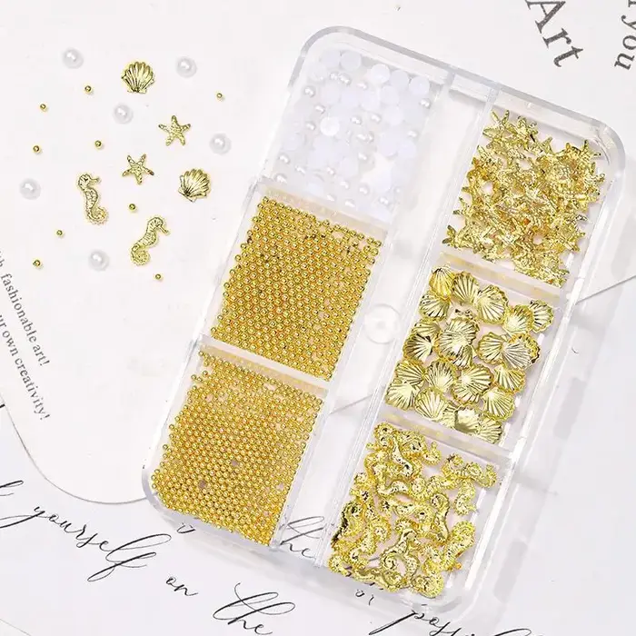 Perles 3D pour nail art sur le thème de l'été, étoiles de mer brillantes, coquillages, perles, breloques pour la décoration quotidienne des ongles des filles, DIY