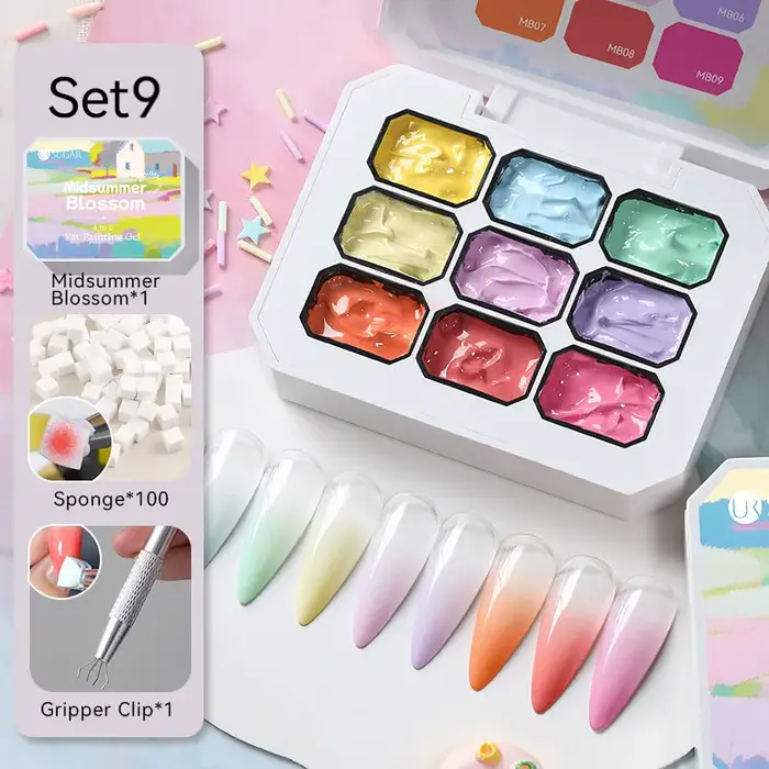 UR SUGAR 4 en 1 Pat peinture Gel vernis à ongles ensemble 9 couleurs Semi Permanent tremper UV LED