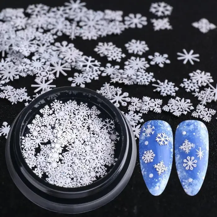 Décorations pour Nail Art, 1 bouteille/100 pièces, flocons de neige blancs pour nouvel an hiver 2022