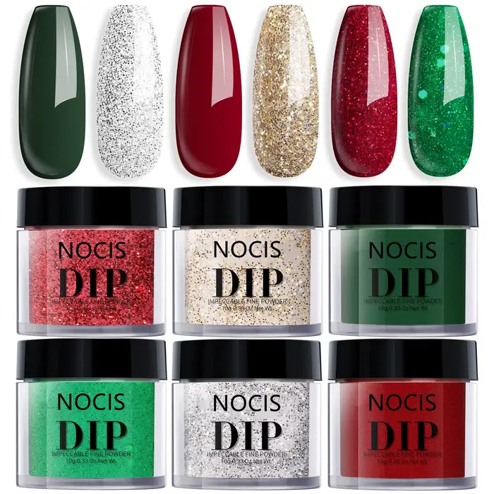 NOCIS Kit de poudre à tremper pour la Saint-Valentin, 6 couleurs 10G, poudre à ongles scintillante r