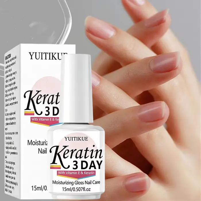 YUITIKUE Huile de Soin des Ongles à la Kératine 3 Jours 15ml Vitamine E Hydratante Brillante Absorption Rapide Format