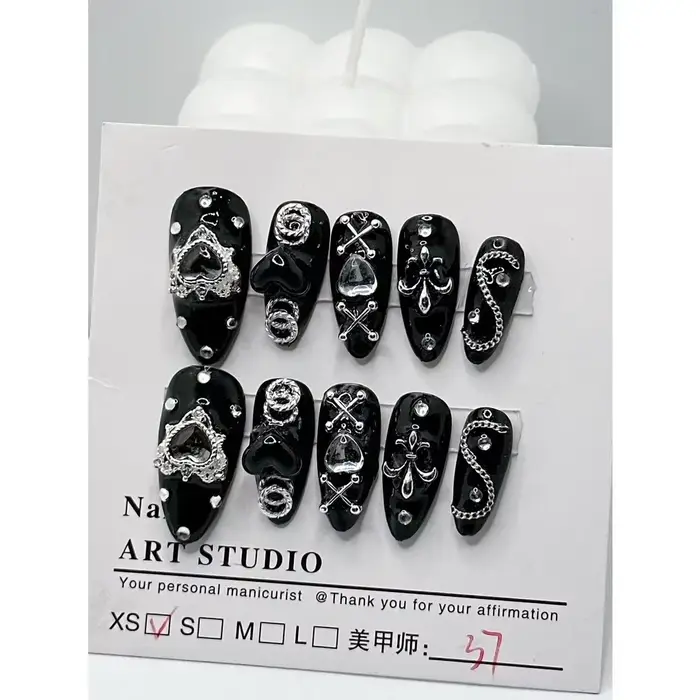 10 pièces à la main porter des ongles série Dark Mine foncé épicé fille Style Patch pour ongles noir