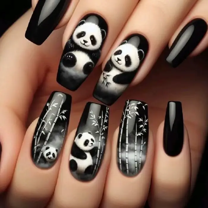 Faux ongles courts, moyens et longs, pour femmes, pointes de ballet carrées en amande, animaux migno