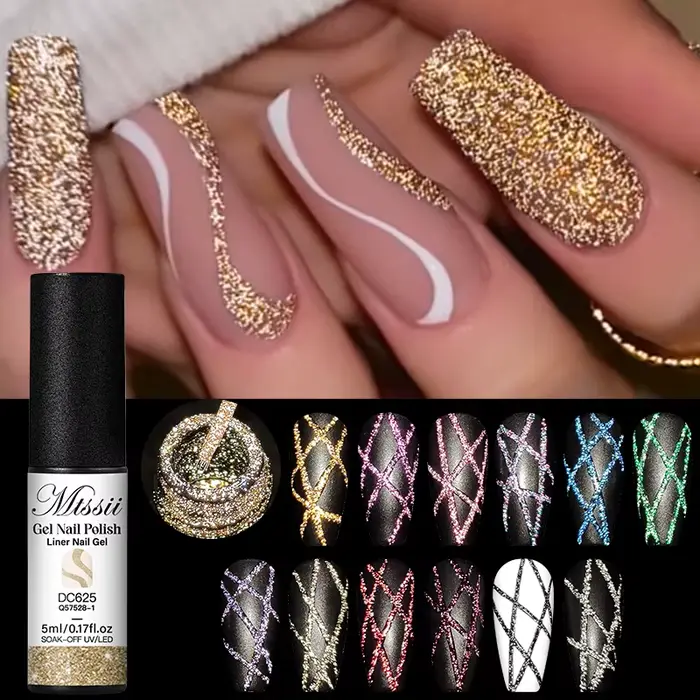 2/4/6 pièces réfléchissant paillettes Liner Gel vernis à ongles ensemble tirer ligne Graffiti peintu