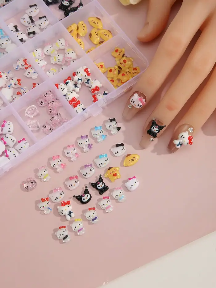 240 pièces/boîte, décorations pour ongles en résine Kawaii KT Kitty, mignonnes, multi-designs, art d