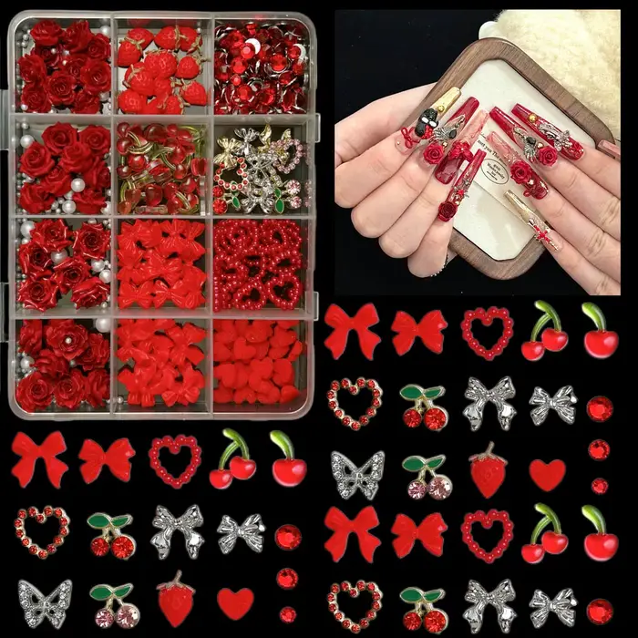1 boîte de breloques pour ongles en résine de cerise simulée festive 3D