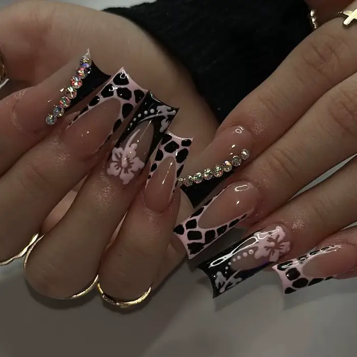 24 pièces blanc frontière française portable cercueil couleur diamant faux ongles conseils fleur con