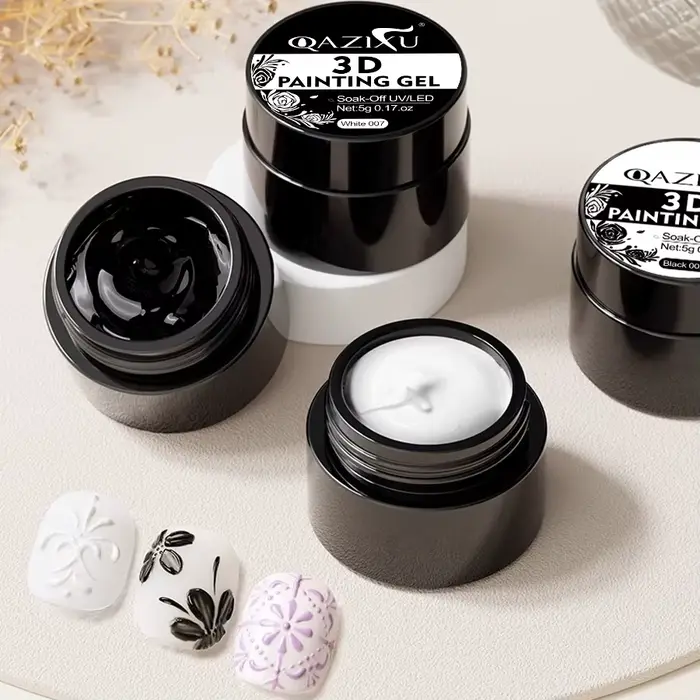 QAZIXU 1/2 pièces 3D peinture Gel noir blanc Gel vernis à ongles Semi Permanent solide moulage Gel pour Nail Art bricolage sculpter façonnage