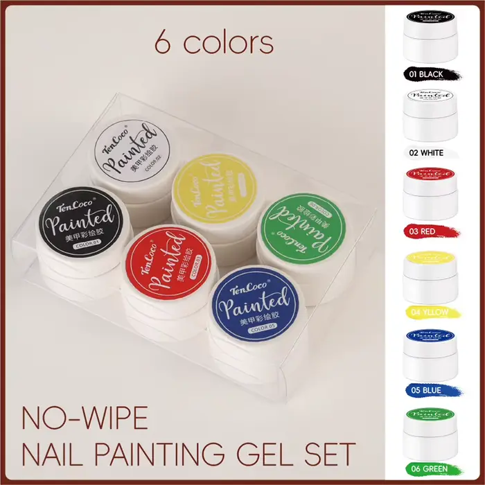 Ensemble de 6 couleurs coréen et japonais, Palette de Gel pour peinture à ongles sans essuyage, coul
