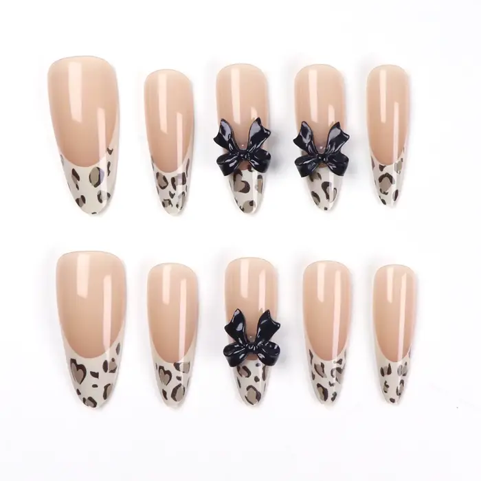 10 pièces-XS/S/M français amande presse sur ongles imprimé léopard faux