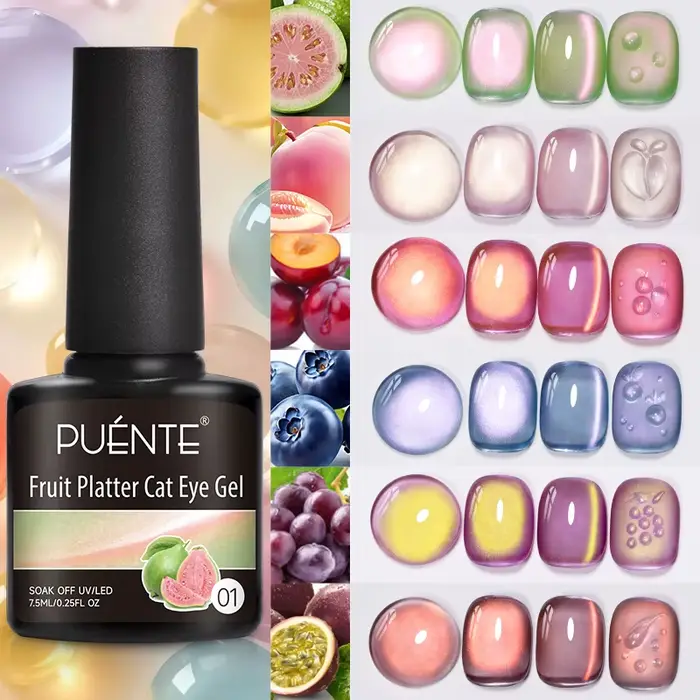 PUENTE série de fruits chat Gel magnétique vernis à ongles été vert violet rose oeil