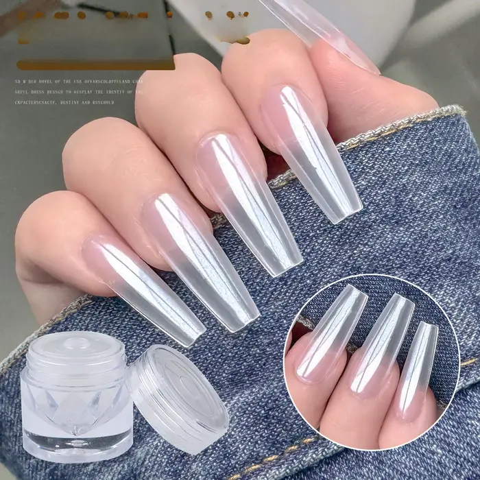 Haute luminosité glace transparent cristal Aurora ongles poudre miroir paillettes poussière Chrome clair de lune blanc