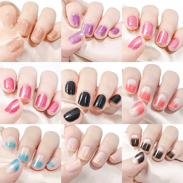 16 conseils UV Gel semi-durci ongles autocollant français couverture complète lumineux blanc paillettes Gel