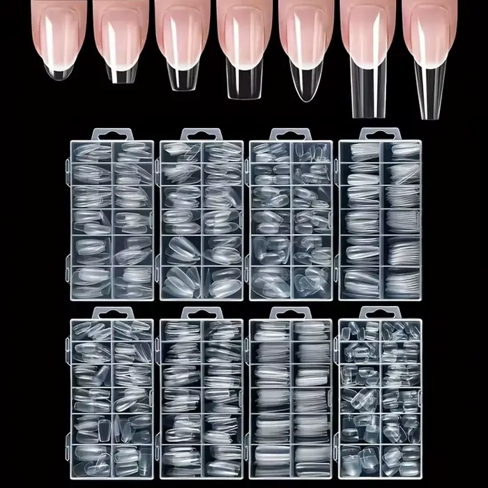 120 pièces d'ongles en boîte de style cercueil/amande/Stiletto/ovale/carré/autres formes transparentes