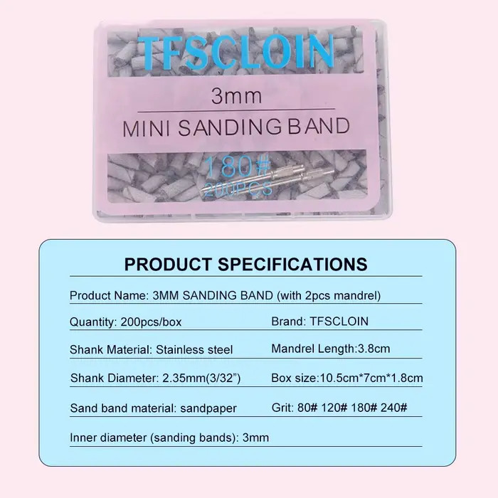 Ensemble de bandes abrasives pour ongles de 3mm, 100/200 pièces, avec mandrin, papier abrasif de gra