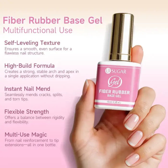 UR SUGAR 15ml Gel de base en caoutchouc fibres transparent, gel de réparation et de renforcement, gel UV LED à retirer par trempage pour ongles cassés et fragiles, manucure