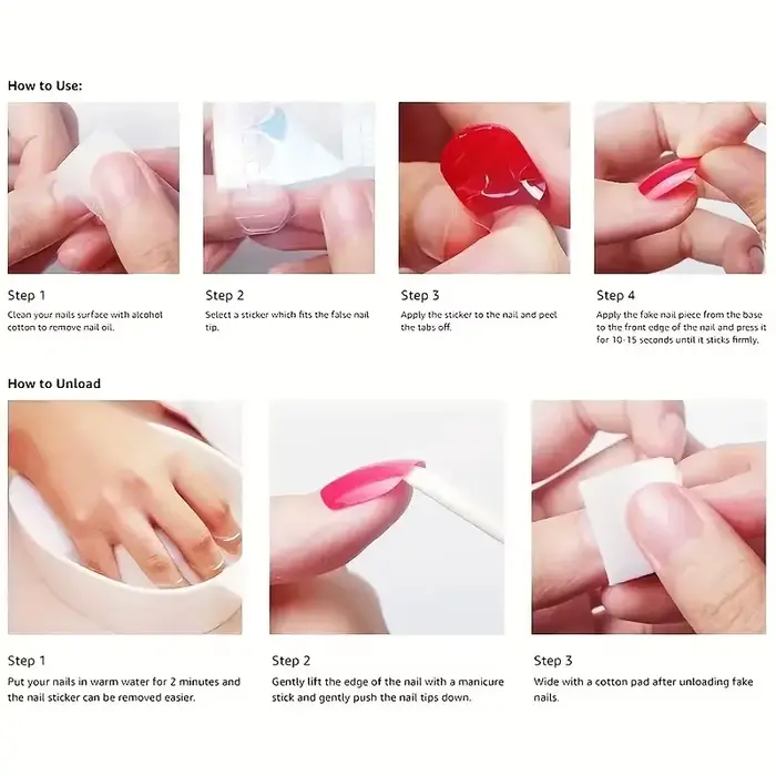 24 ongles artificiels faits à la main en tons rouge foncé et nude