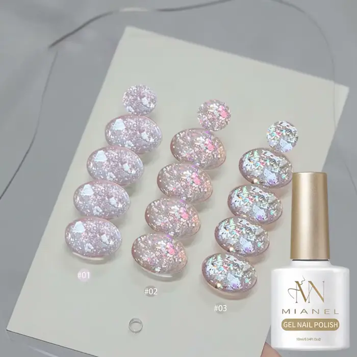 MIANEL 10ML 1-6PCS Vernis à ongles blanc laiteux à haute densité avec paillettes blanches et strass