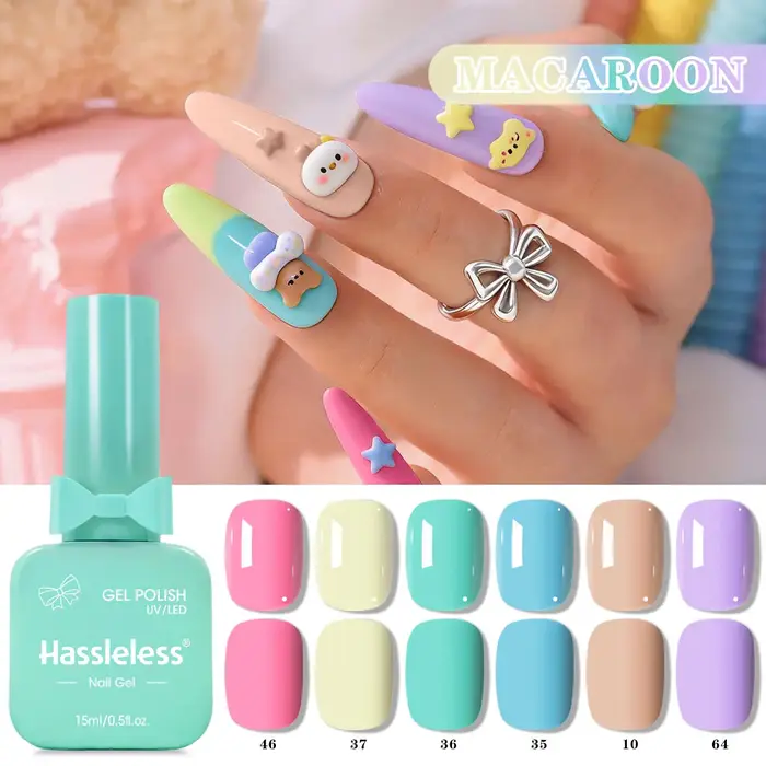 Le kit de vernis à ongles en gel Macaron 6 couleurs Printemps/Été sans tracas présente une gamme complète
