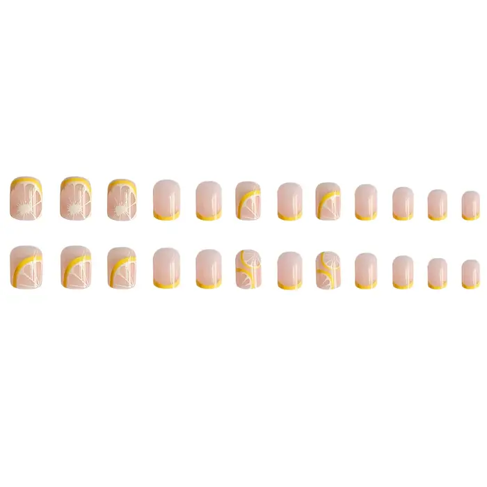 24 pcs Citron Court Porter Conseils Ongles Faux Patch Presse