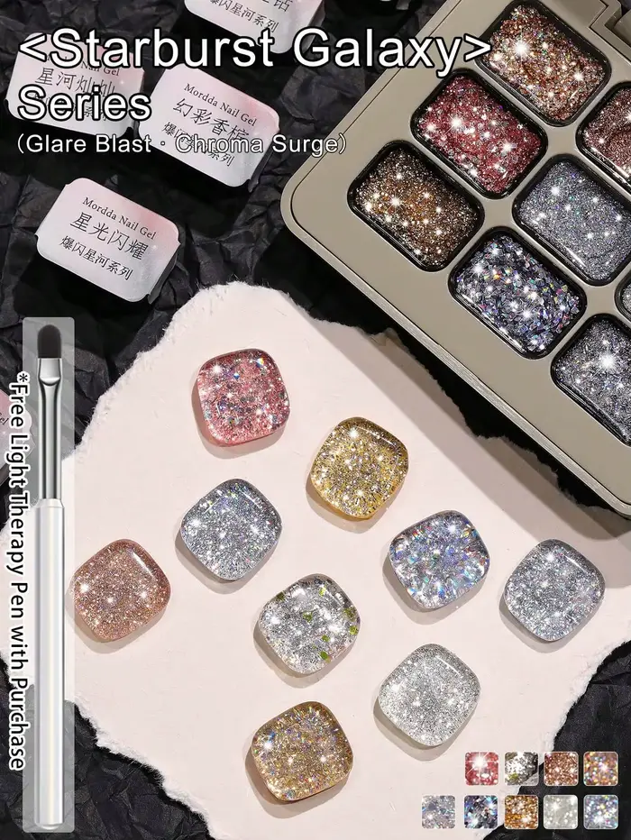 9 couleurs Starburst Galaxy série paillettes solide adhésif Gel vernis à ongles Semi Permanent tremper UV LED