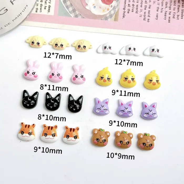 20 pièces dessin animé mignon tigre chat résine ongles breloques 3D créatif coloré lapin ours série