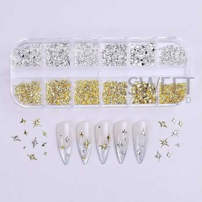 12 grilles or argent étoiles breloque pour ongles 3D métal Rivet étoile Nail Art décoration Y2K Styl