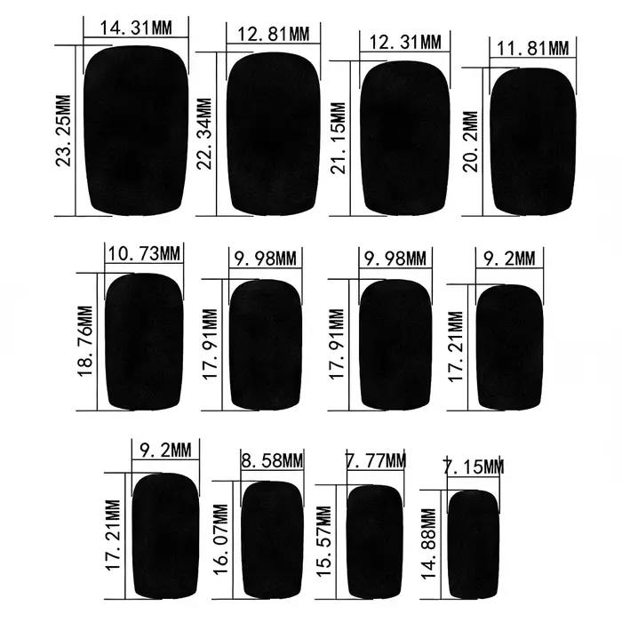 120 faux ongles noirs brillants par boîte