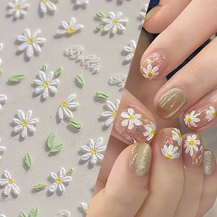 Autocollant 5D fleur de marguerite blanche pour Nail Art