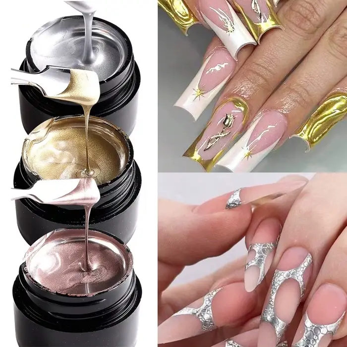 Peinture métallique Gel Chrome or argent Rose or effet miroir vernis à ongles Super lumineux ligne de dessin